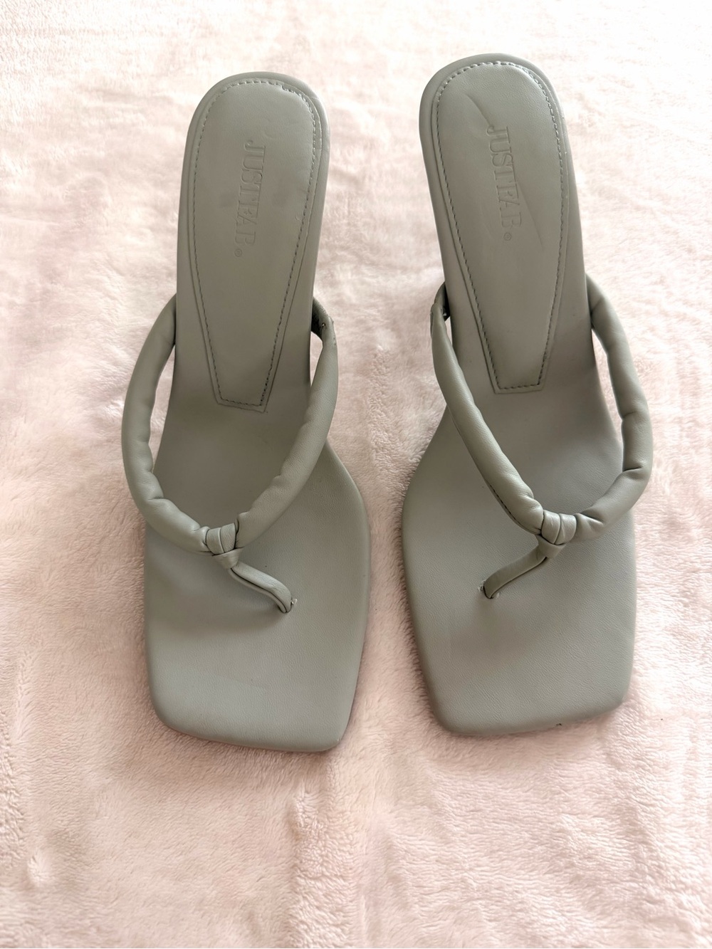 Minimal Sage Square Toe Heeled Sandals